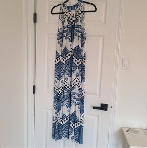 Blue White Halter Maxi Dress Vacation Resort Size S